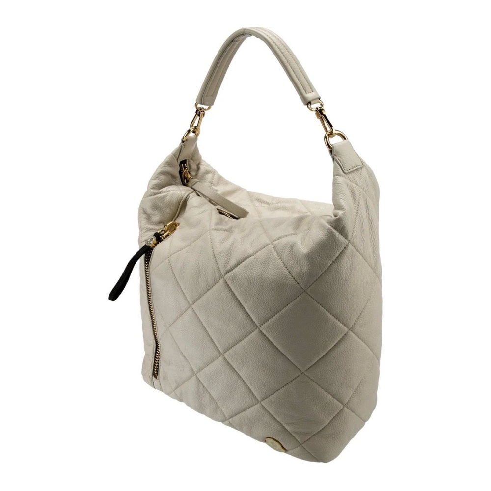 Moncler Quilted Cream Leather Hobo with Gold Hardware